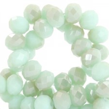 Faceted glass beads 8x6 mm rondelle Velvet mint green-half champagne half pearl shine coating